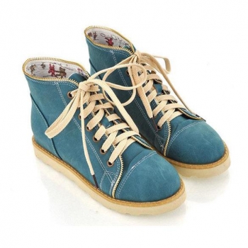 

Blue Women Vintage PU Leather Lace Up Snow Ankle Flat Shoes Boots, Multicolor