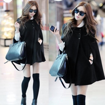 

Korea Women Charming Winter Casual Cloak Coat Cape Poncho Wool Warm Jacket New