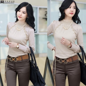 

Apricot Korean Lace Highneck Knitwear Bottoming T-shirt Tank Shirts & Blouses Casual Tops, Multicolor