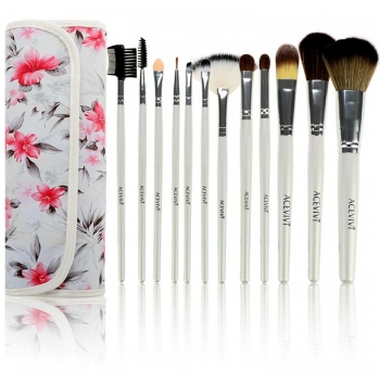 

Pink 12pcs Soft Cosmetic Tool Makeup Brush Set Kit With Floral Printed Pouch