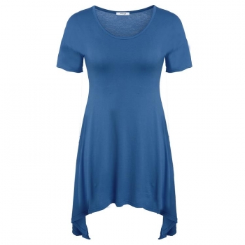

Blue New Women's Fashion Short Sleeve O-Neck Casual Irregular Hem Long Blouse Tank Tops T-Shirts, Multicolor