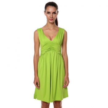 

Green New Stylish Lady Women's V-neck Sleeveless Evening Party Gown Pleated Going Out Dresses, Multicolor
