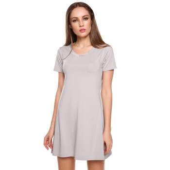 

Meaneor Gray New Stylish Ladies Women Short Sleeve V Neck Solid Casual Dresses, Multicolor