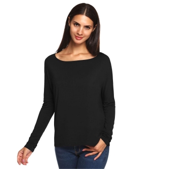

Meaneor Black Women Fashion Casual Loose Round Neck Long Batwing Sleeve Solid Stretch Tank Tops T-Shirts, Multicolor