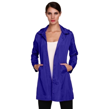 

Dark blue Packable Long Sleeve Solid Hoodie Raincoat, Multicolor