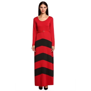 

Meaneor Wine red Elegant Stylish Ladies Women Long Sleeve High Waist Stripe Full Length Party Evening Jumpsuits & Rompers Casual Dresses, Multicolor