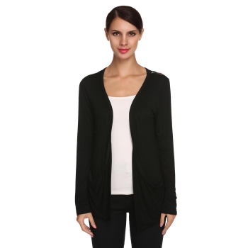 

Black New Stylish Ladies Women Casual Long Sleeve Lace Back Patchwork Cardigan Coats & Jackets, Multicolor