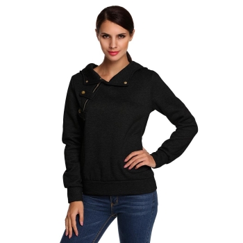 

Black Stylish Ladies Women Casual Long Sleeve High Collar Solid Hooded Hoodies & Sweatshirts, Multicolor