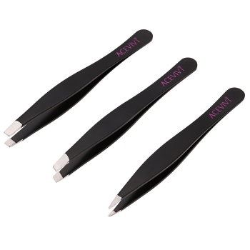 

Acevivi Stainless Steel Tweezer Set - Slant Tip" Point Tip" Flat Tip 3 PCS Black For Ingrown Hair & Splinters