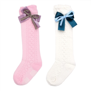 

New Fashion Arshiner Children Girls Cotton Bowknot Solid Color Knee High Socks, Multicolor