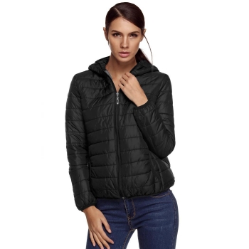 

Meaneor Black Stylish Ladies Women Casual Solid Padded Down Hoodie Zipper Pocket Outerwear Coats & Jackets, Multicolor