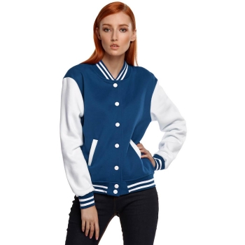 

BlueWhite Long Sleeve Stand V Neck Pocket Snap Casual Sports Jackets, Multicolor