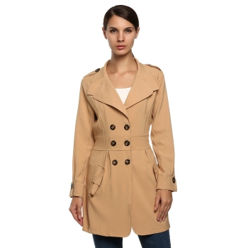

Finejo Brown New Stylish Women Casual Long Sleeve Turn Down Collar Button Trench Coats & Jackets, Multicolor