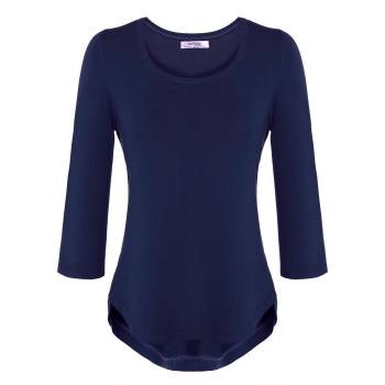

Meaneor Navy blue Stylish Women Casual Round Neck 3"4 Sleeve Unbalance Tank Tops T-Shirts, Multicolor