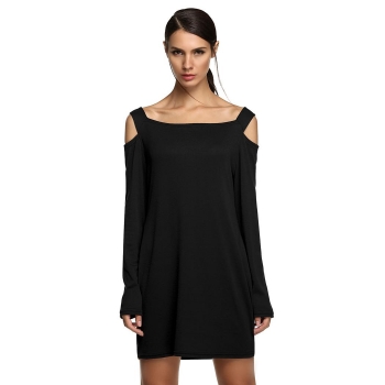 

Zeagoo Black New Stylish Women Long Sleeve Square Neck Cut Out Shoulder Mini Casual Dresses, Multicolor