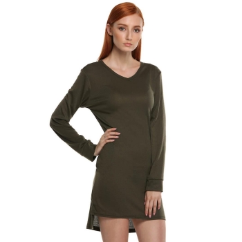 

Zeagoo Army green Women Casual Slim V Neck Long Sleeve Irregular Hem Stretch Solid Tank Tops Shirts & Blouses Tunics, Multicolor