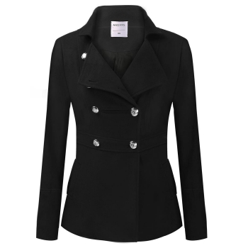 

Black Long Sleeve Double Breasted Solid Long Wool Blend Jackets, Multicolor