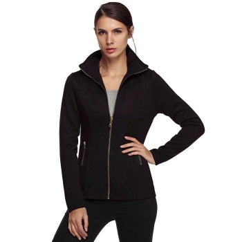 

Black Long Sleeve Turn Down Collar Zipper Solid Slim Jackets, Multicolor