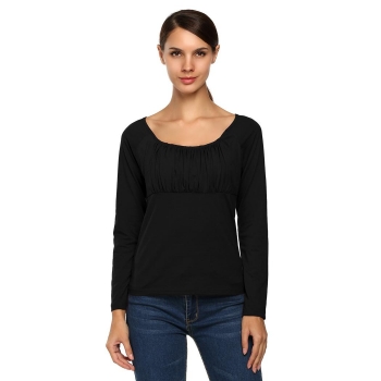 

ACEVOG Black New Stylish Women Casual Long Sleeve Round Neck Ruched Tank Tops & Blouses T-Shirts, Multicolor