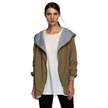 

Army green Casual Long Sleeve Front Zipper Hooded Coat, Multicolor
