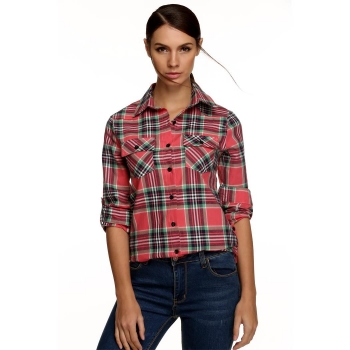 

Red Green TOPS CLEARANCE Meaneor Stylish Ladies Women Casual Long Sleeve Lapel Plaid Check Print Button Top Shirts & Blouses, Multicolor