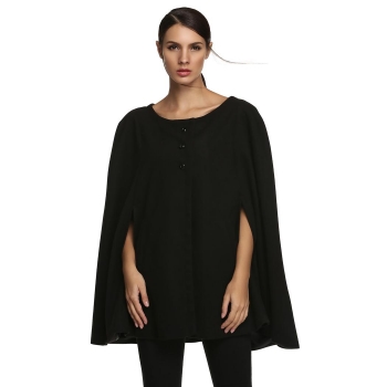 

Black Casual Sleeveless Round Neck Front Button Coat, Multicolor