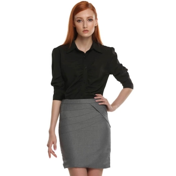 

Zeagoo Black Women Fashion Casual Turn Down Collar Long Sleeve Solid Button Shirts & Blouses, Multicolor