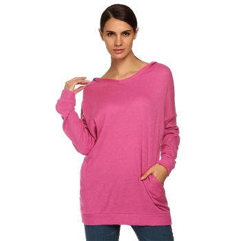 

Zeagoo Rose red Stylish Ladies Women V-neck Batwing Long Sleeve Loose Top Blouse Hoodies & Sweatshirts, Multicolor