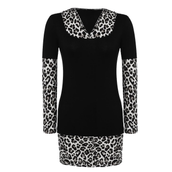 

Finejo White Stylish Ladies Women Long Sleeve Leopard Stretch Bodycon Patchwork Mini Casual Dresses, Multicolor