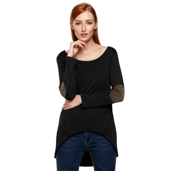 

Meaneor Black Fashion Ladies Women Long Sleeve O-neck Front Short Back Length & Blouses Tank Tops T-Shirts, Multicolor