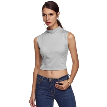 

Zeagoo Grey Gray Women Solid Color High Collar Tank Vests Crop Tops, Multicolor