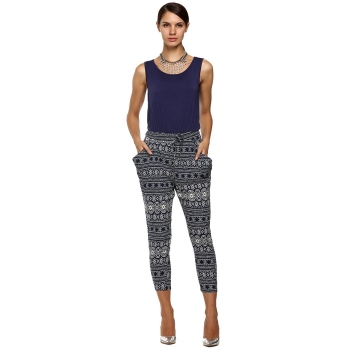 

Blue Sleeveless O-neck Printed Patchwork Casual Jumpsuit, Multicolor