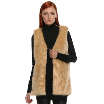 

FINEJO Brown Stylish Ladies Women Faux Fur Vest Mid-long Outwear Waistcoat Coats & Jackets, Multicolor