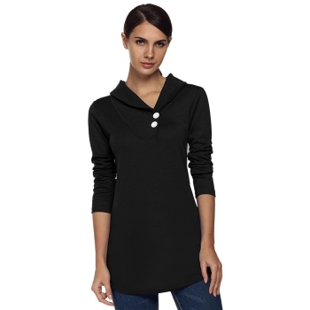 

ZEAGOO Black Stylish Women's Casual Shawl Collar Long Sleeve Solid Tunic Outwear Blouse Coat Tank Tops T-Shirts, Multicolor