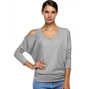 

Zeagoo Grey Gray Korean Stylish Ladies Women Neck Batwing Sleeve Off the Shoulder Solid & Blouses Tank T-Shirts Casual Tops, Multicolor