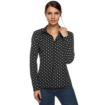 

Black Lapel Long Sleeve Dot OL Work Wear Shirt, Multicolor