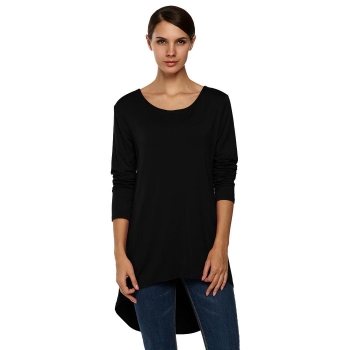 

Zeagoo Black Fashion Ladies Front Short Back Length Long Sleeve O-neck Hoodies & Sweatshirts, Multicolor