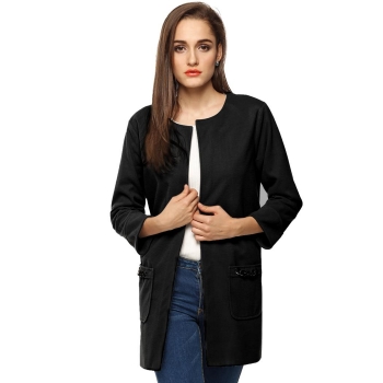 

Meaneor Black Stylish Ladies Women Casual O-neck Solid Long Coats & Jackets, Multicolor
