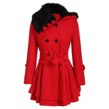 

Zeagoo Red Women Ladies Fashion Turn Down Fur Collar Single Breasted Outwear Slim Tunic Wool Blend Coats & Jackets, Multicolor