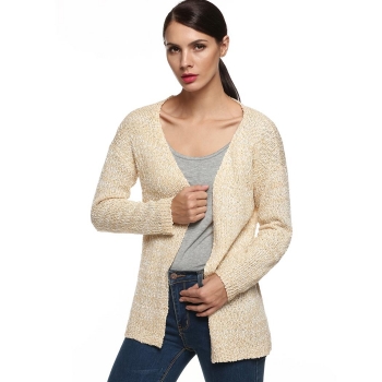 

FINEJO Apricot Women Fashion Casual Knit Long Sleeve Knitwear Sweaters & Cardigans, Multicolor