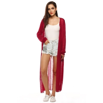 

Wine red Women Fashion Casual Long Sleeve Open Front Slim Cardigan Full Length Coats Jackets Suits & Blazers, Multicolor