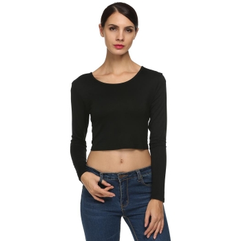 

Zeagoo Black Women Casual Long Sleeve Backless Solid Tank Shirts & Blouses Crop Tops, Multicolor