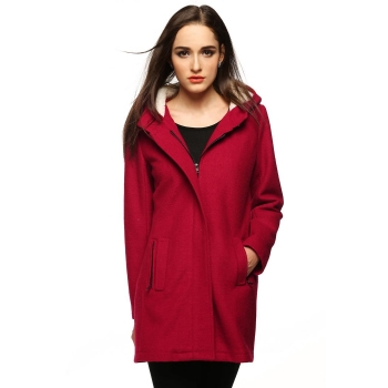 

Zeagoo Wine red Women Winter Warm Hooded Long Sleeve Zipper Wool Blend Outwear Coats & Jackets, Multicolor