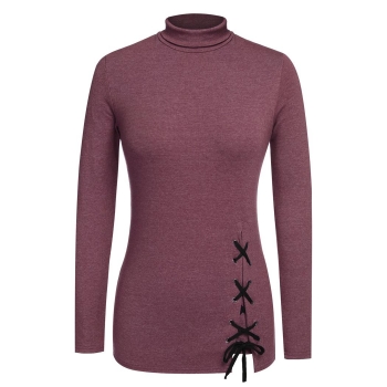 

Zeagoo Fuchsia Women Ladies Stand Neck Long Sleeve Pure Color Cotton Slim Basic Casual & Blouses Tank Tops T-Shirts, Multicolor
