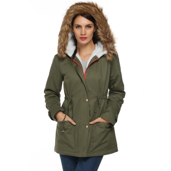 

ACEVOG ArmyGreen Women Fashion Casual Zipper Hooded Warm Faux Fur Long Outwear Coats & Jackets, Multicolor