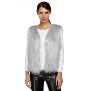 

ACEVOG Gray Women Fashion Casual Sleeveless Cardigan Solid Warm Faux Fur Vest Coats & Jackets, Multicolor