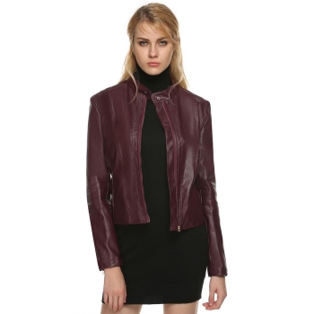 

Wine red ACEVOG Women Fashion Cool Lady Long Sleeve Synthetic Leather Casual Bike Short Outerwear Coats & Jackets, Multicolor