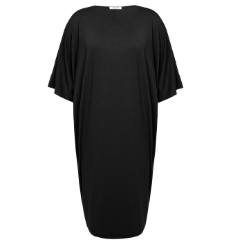 

ANGVNS Black Women Loose Batwing 3"4 Sleeve Stretch Solid Mid Long Casual Dresses, Multicolor