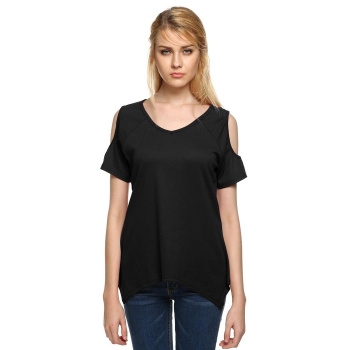 

Fienjo Black Finejo Women V-Neck Off the Shoulder Short Sleeve Solid Slim Blouse Tank T-Shirts Casual Tops, Multicolor