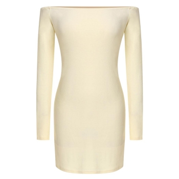 

Zeagoo Beige Women Ladies Off-shoulder Long Sleeve Pure Color Bodycon Stretch Slim Basic Going Out Dresses, Multicolor